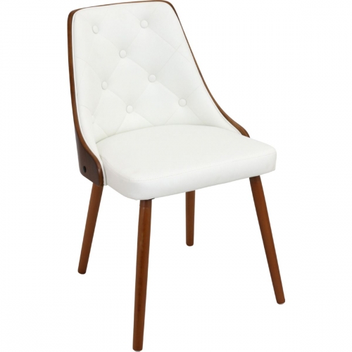 Gianna Dining Chair in Diamond Tufted White Leatherette & Walnut Finish